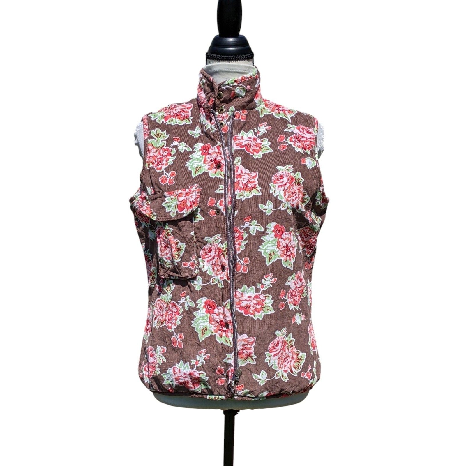 Matilda Jane Reversible Quilted Puffer Vest Brown Cottage Corduroy S